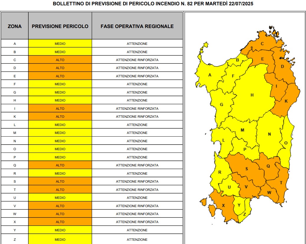 allerta incendi sardegna 22 luglio