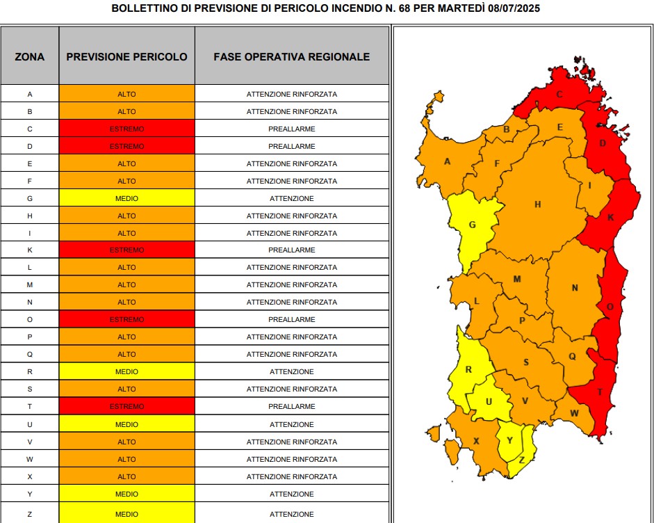 allerta incendi sardegna 8 luglio