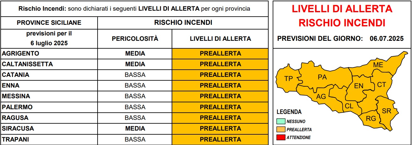 allerta incendi sicilia 6 luglio