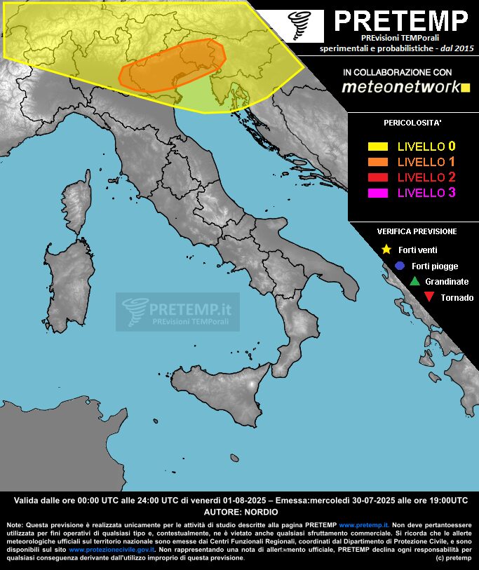 allerta meteo domani 1 agosto 2025