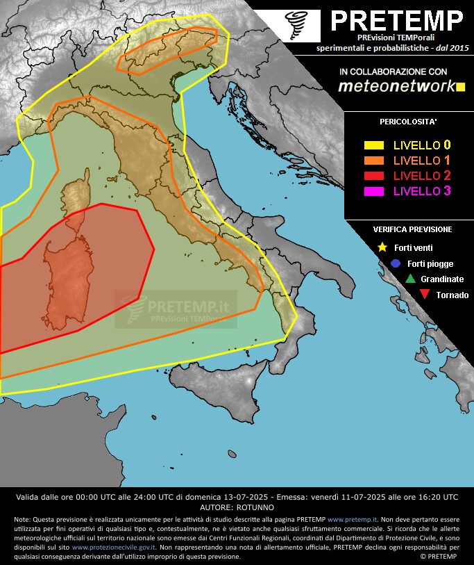 allerta meteo domani domenica 13 luglio 2025