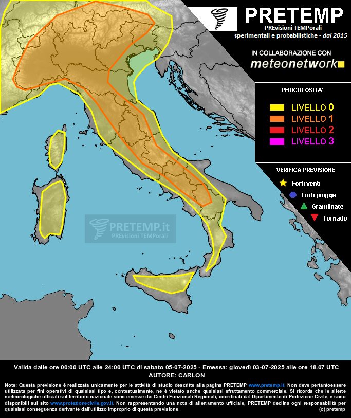 allerta meteo domani sabato 5 luglio