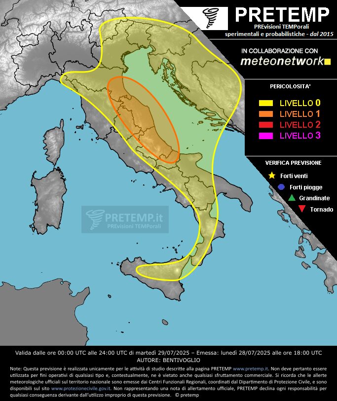 allerta meteo oggi 29 luglio 2025