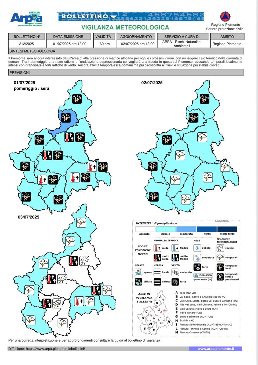 allerta meteo piemonte 1-2 luglio