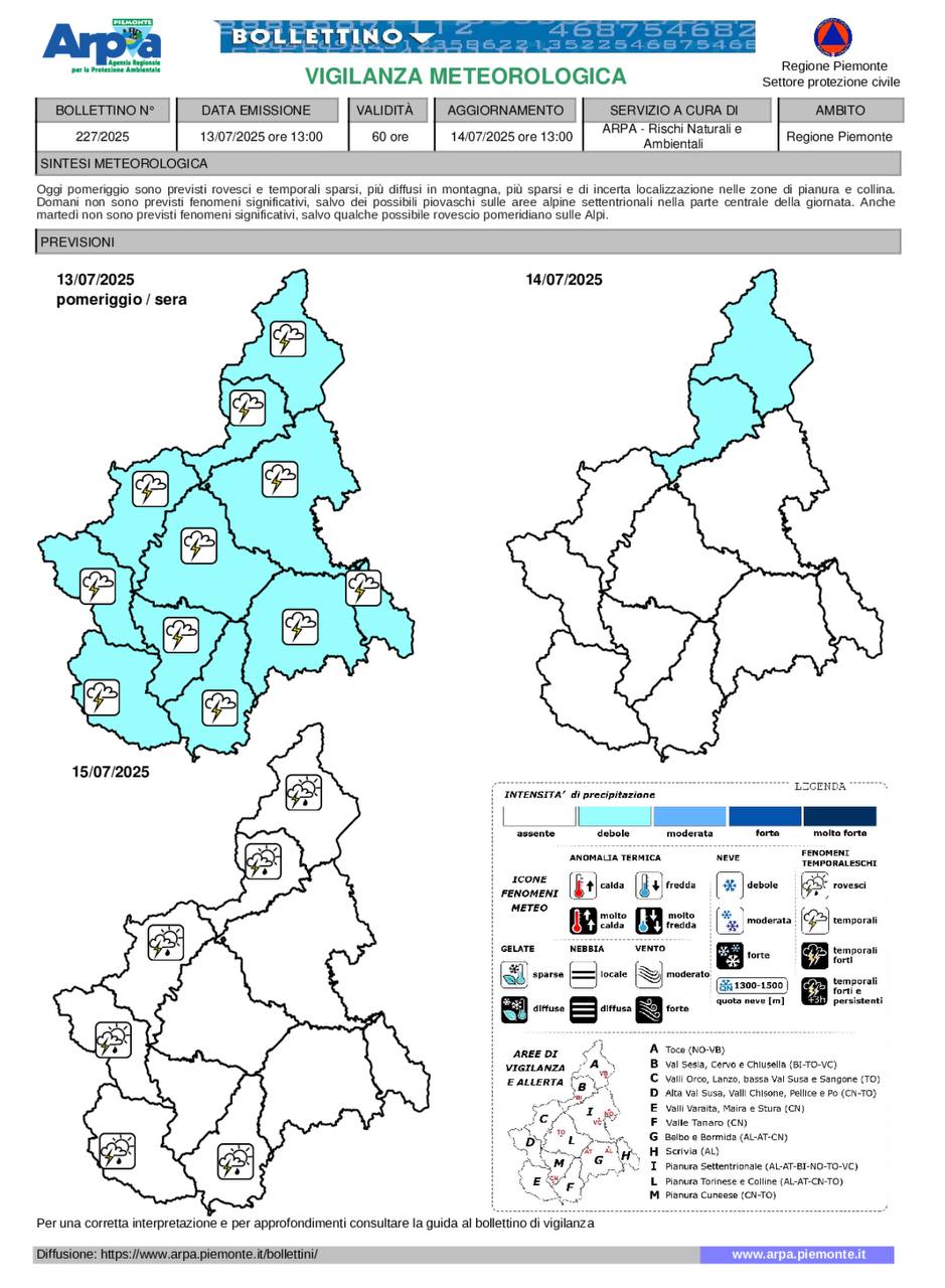 allerta meteo piemonte 13-14 luglio