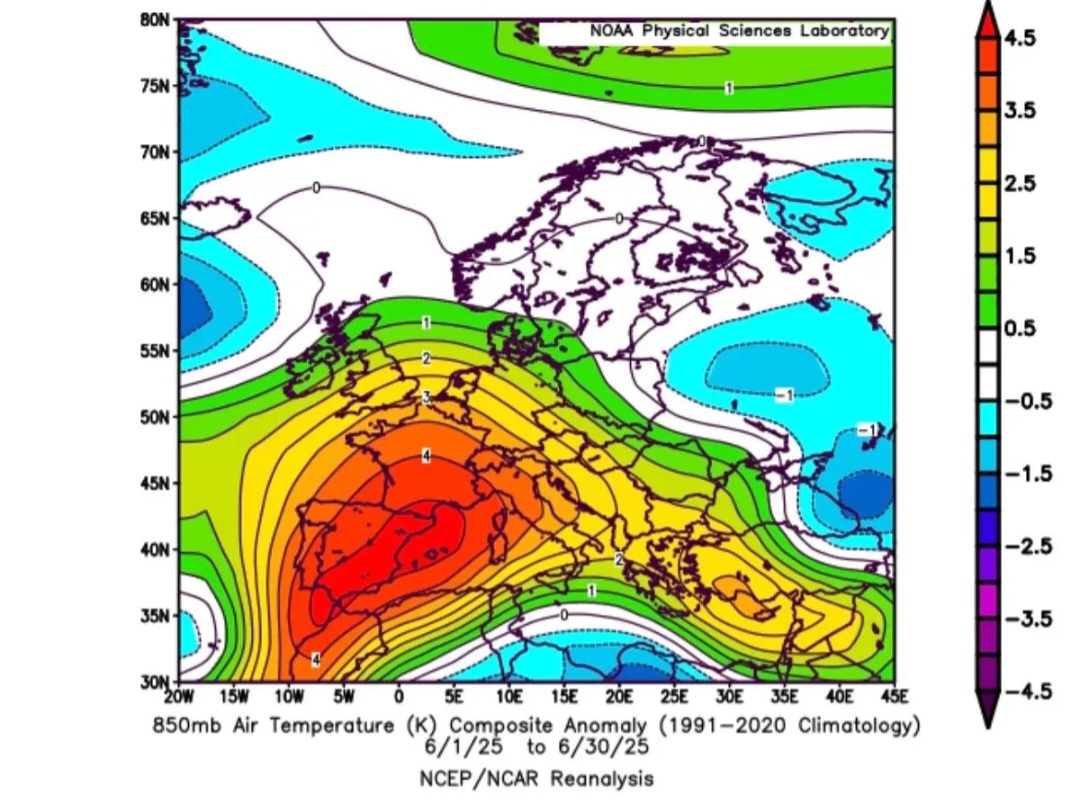 Anomalie temperature giugno 2025 Europa