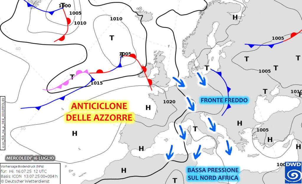 previsioni meteo mercoledì 16 luglio 2025