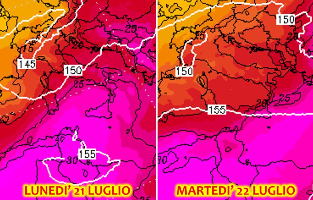 previsioni meteo ondata di caldo 21 22 luglio 2025