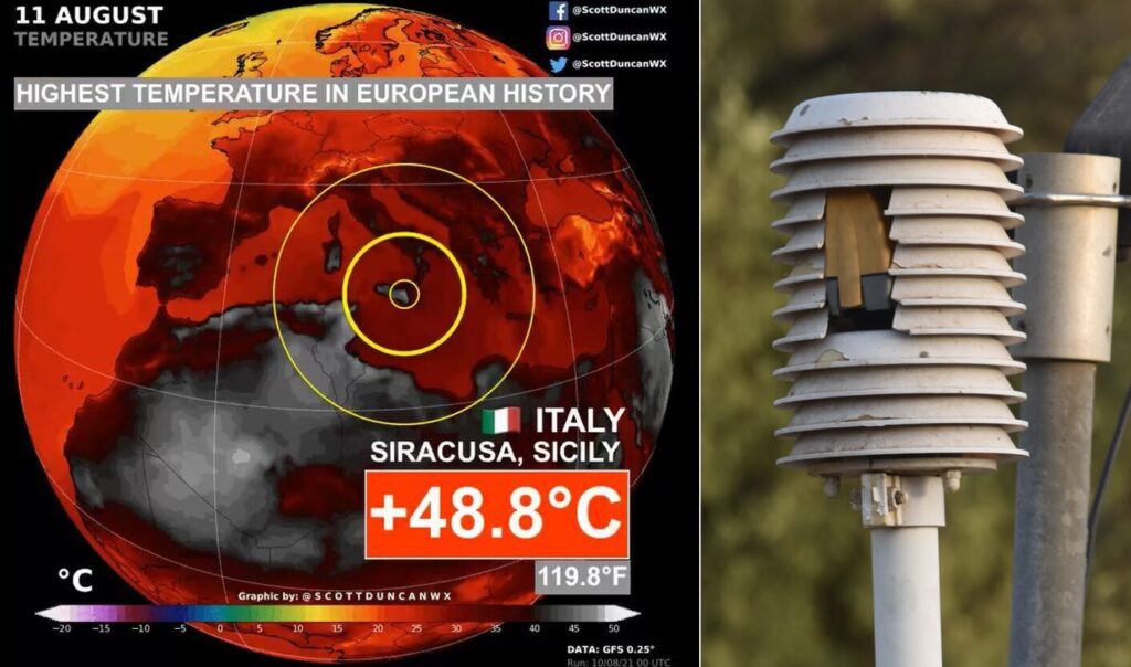 record caldo floridia sicilia 2021 fake news termometro non funziona