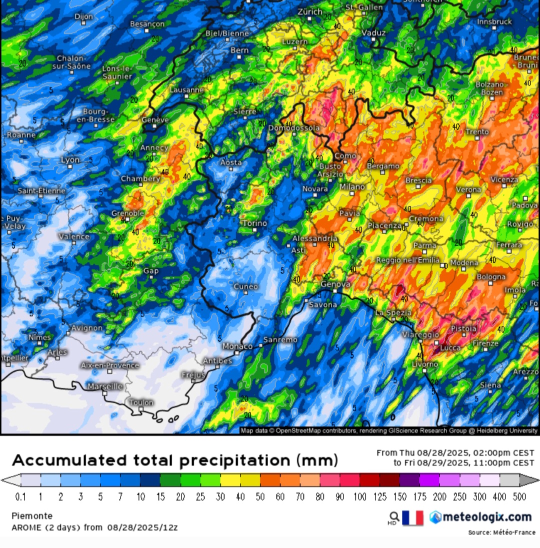 Precipitazioni Piemonte 28-29 agosto