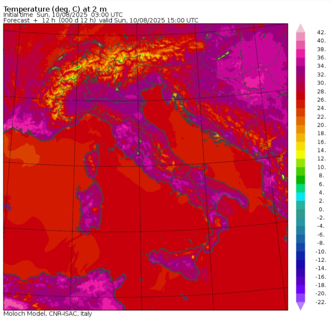Temperature massime 10 agosto 