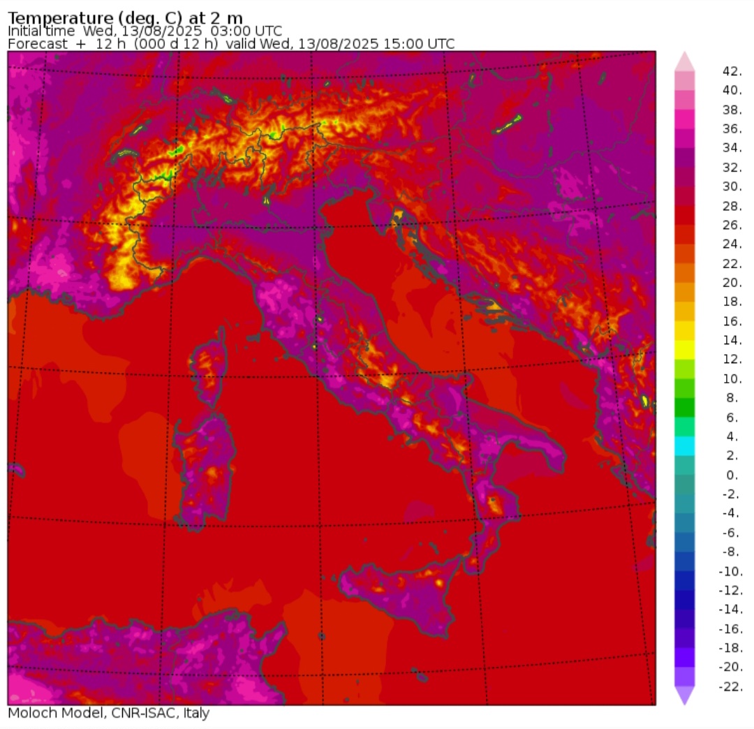 Temperature massime 13 agosto