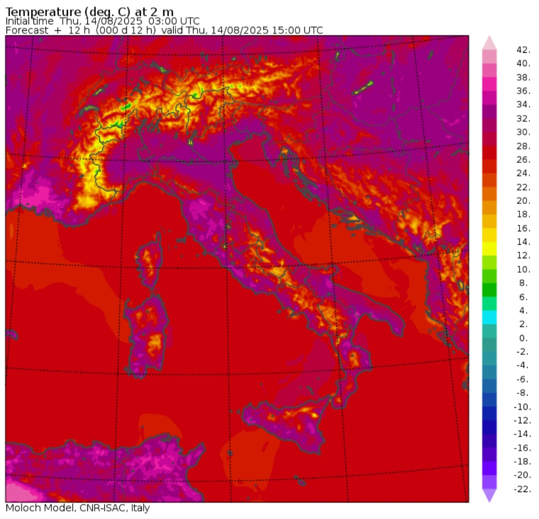 Temperature massime 14 agosto
