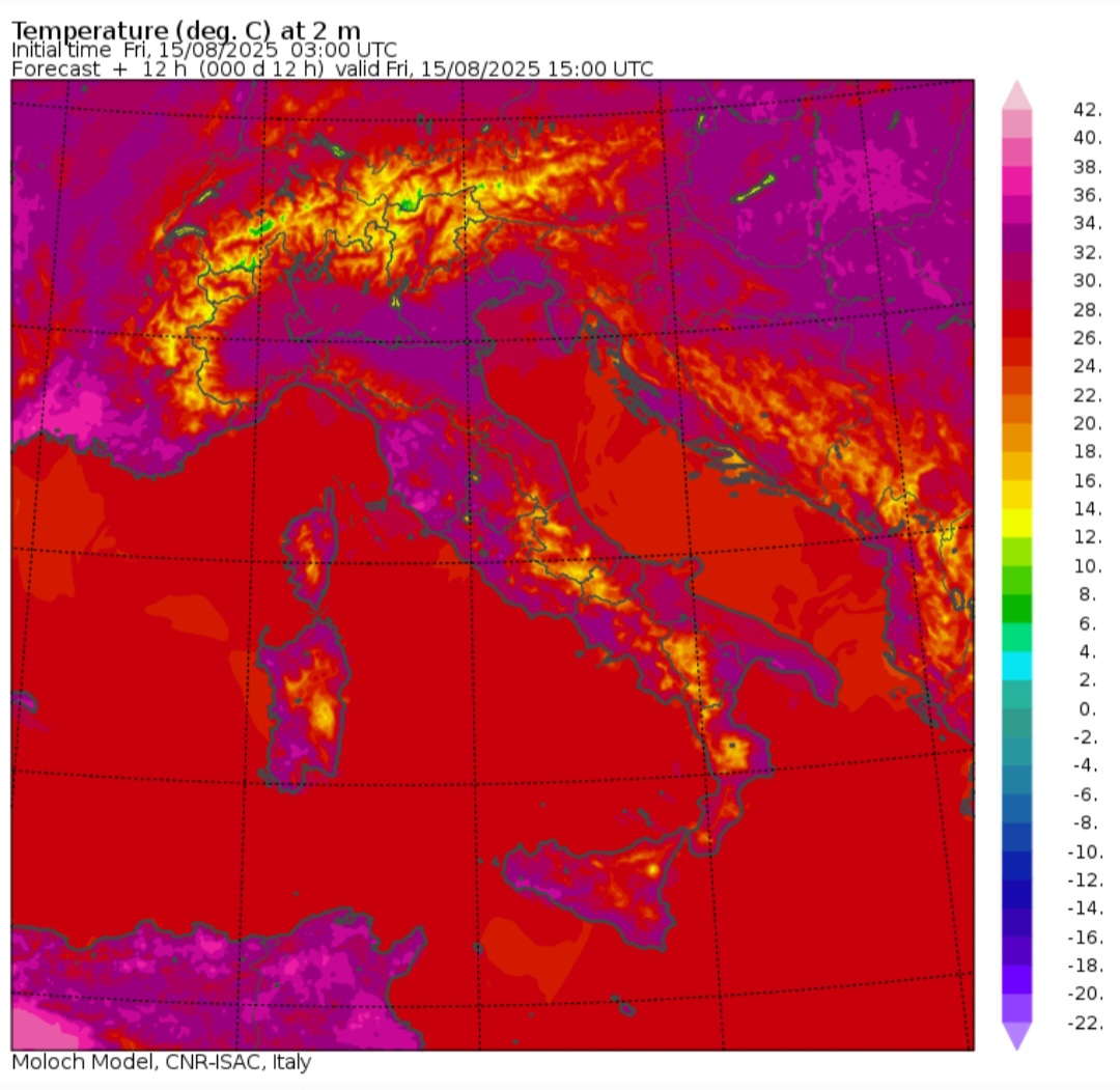 Temperature massime 15 agosto