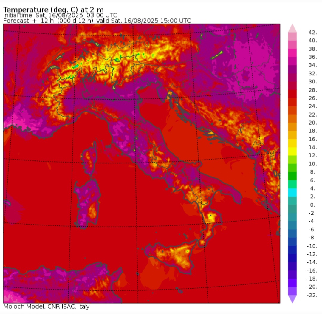 Temperature massime 16 agosto