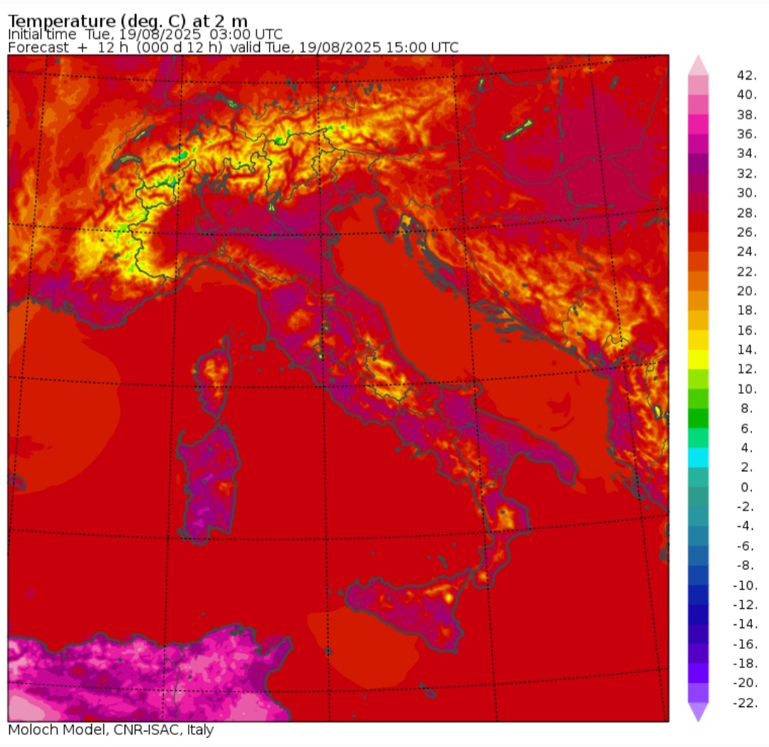 Temperature massime 19 agosto 