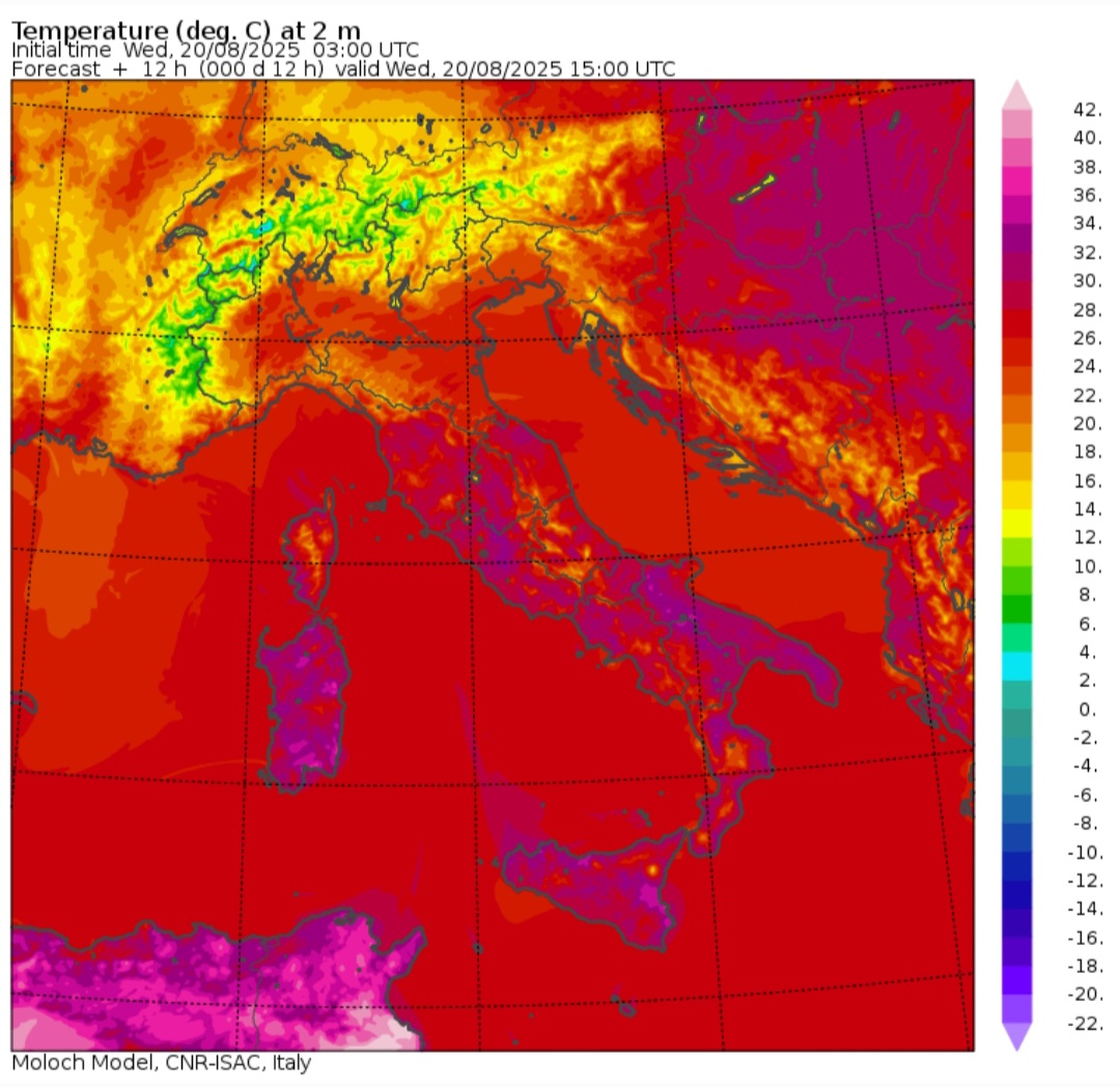Temperature massime 20 agosto