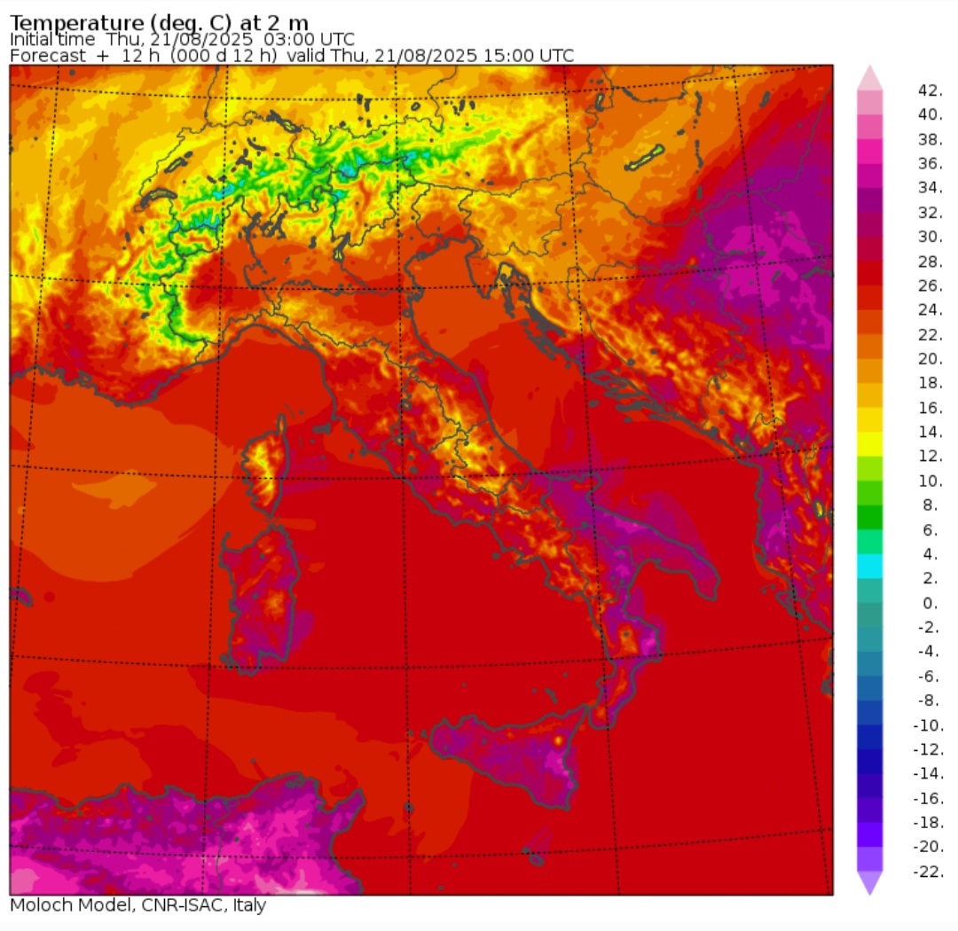 Temperature massime 21 agosto