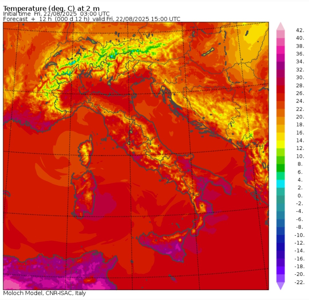 Temperature massime 22 agosto
