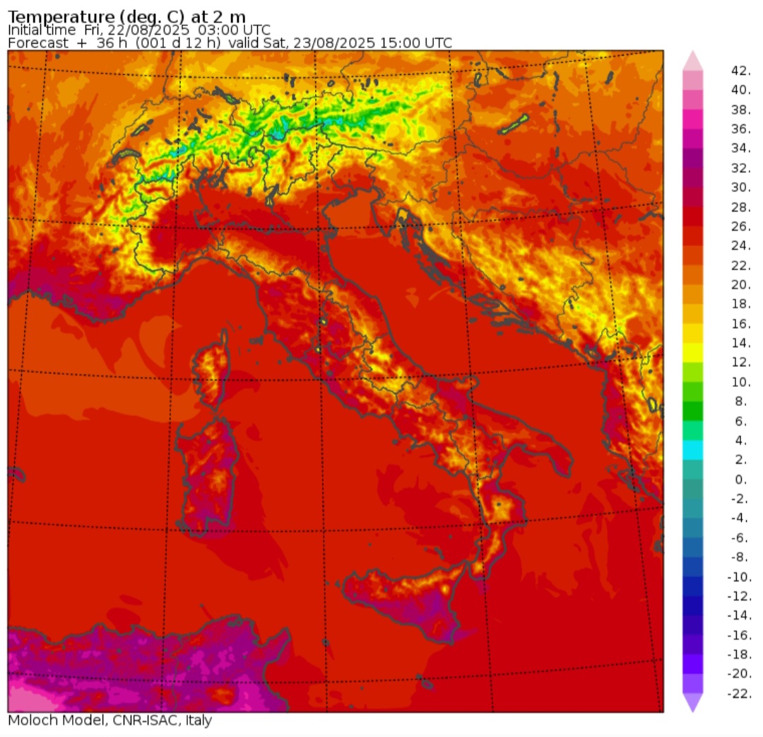 Temperature massime 23 agosto 