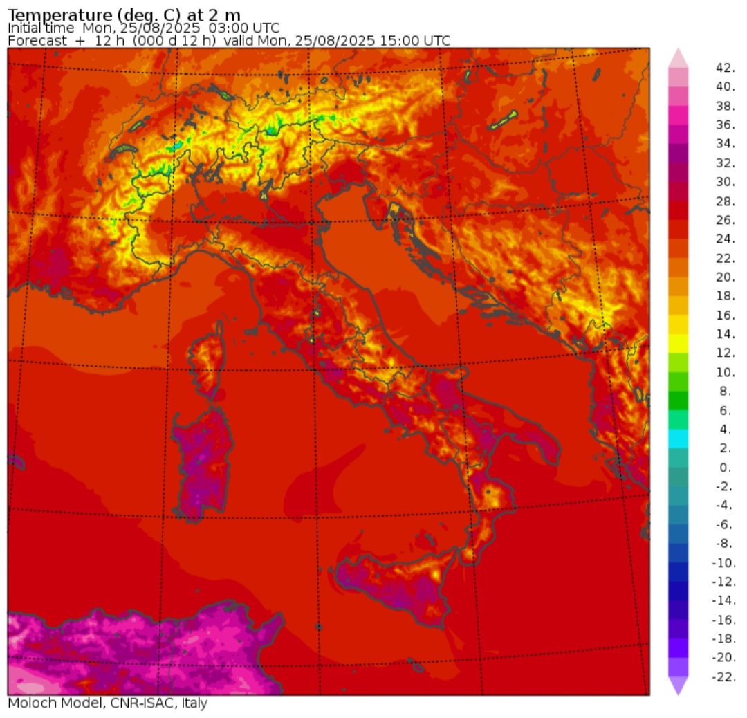 Temperature massime 25 agosto