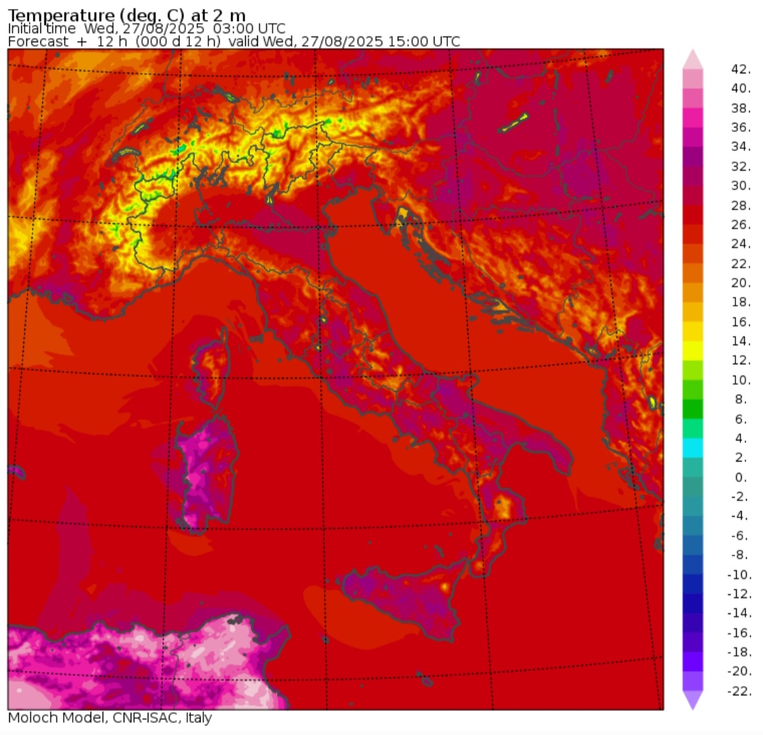 Temperature massime 27 agosto