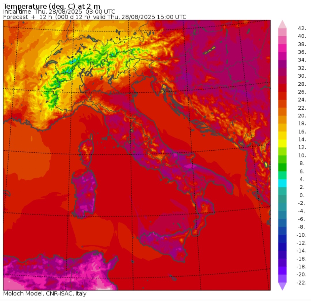 Temperature massime 28 agosto 
