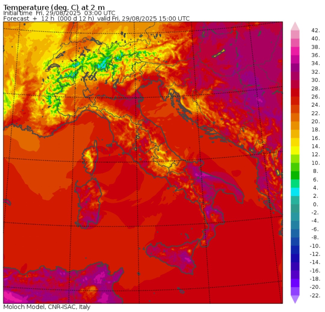 Temperature massime 29 agosto 