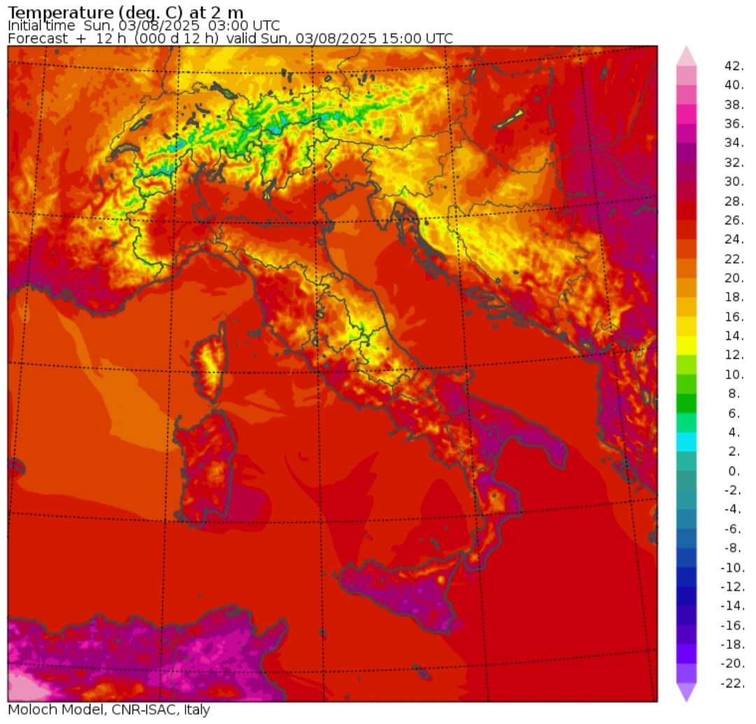 Temperature massime 3 agosto 