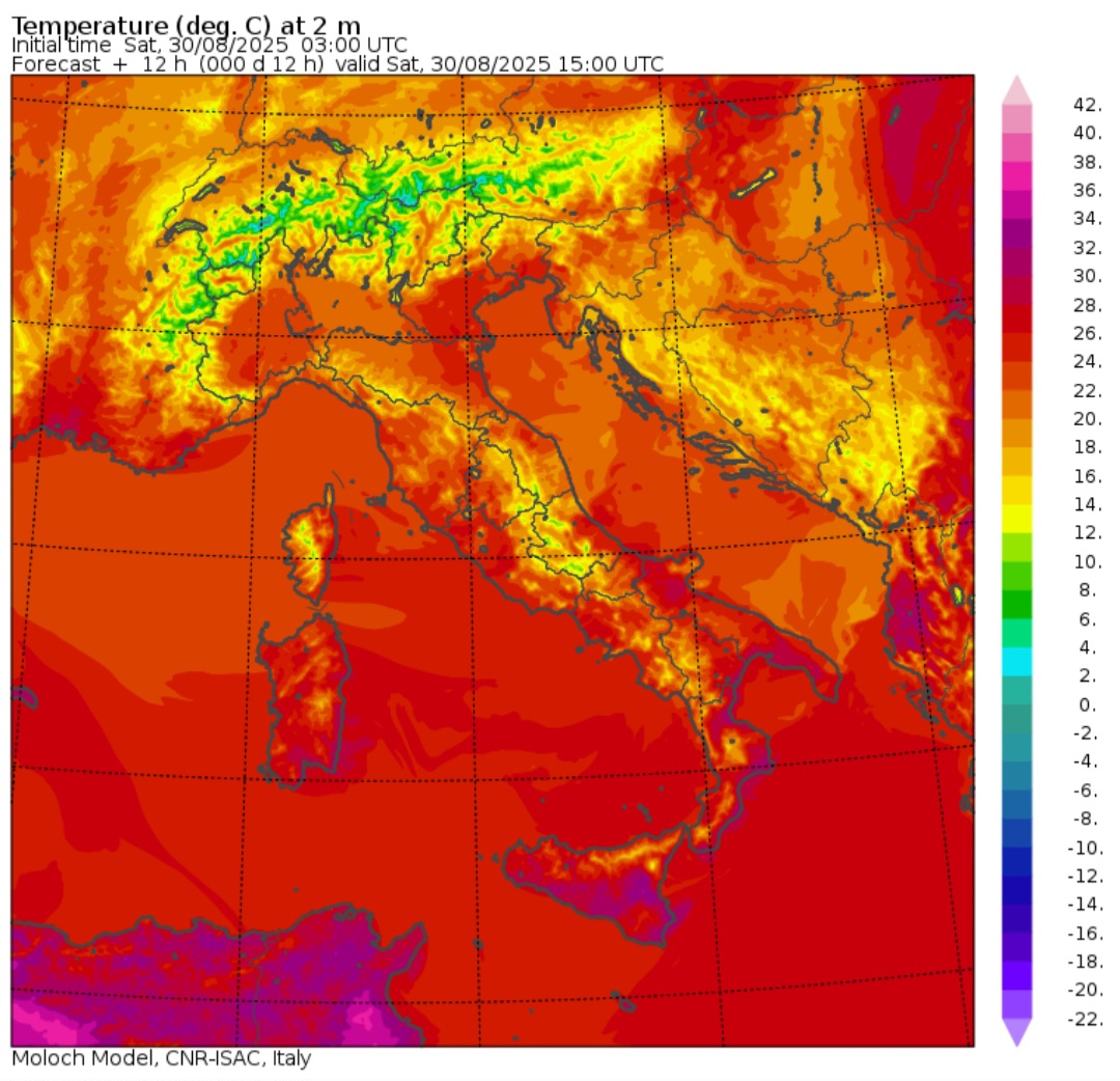 Temperature massime 30 agosto