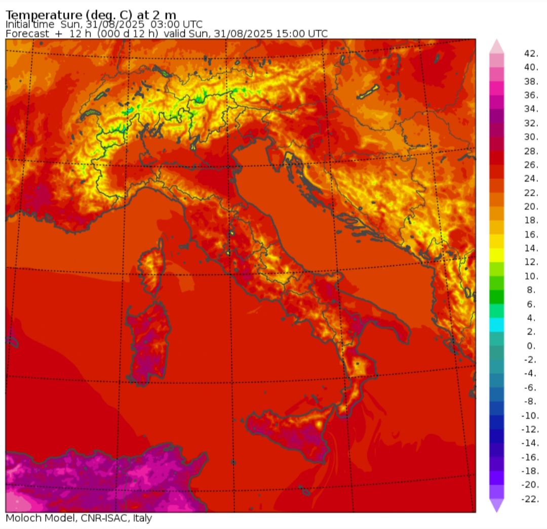 Temperature massime 31 agosto 