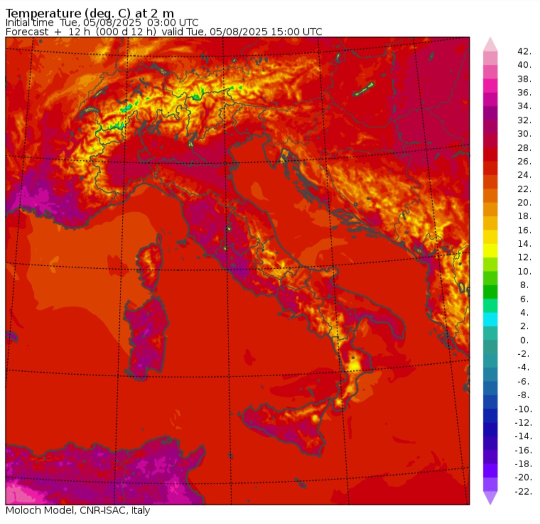 Temperature massime 5 agosto