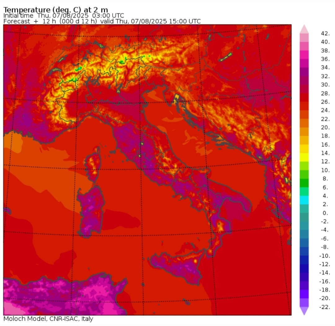 Temperature massime 7 agosto 