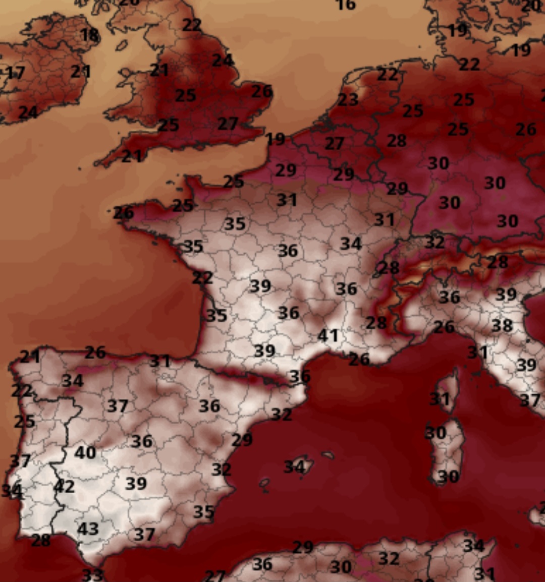 Temperature massime Francia 10 agosto