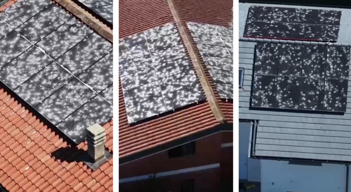 Maltempo Piemonte, clamoroso nel Canavese: pannelli solari mitragliati dalla grandine enorme | FOTO