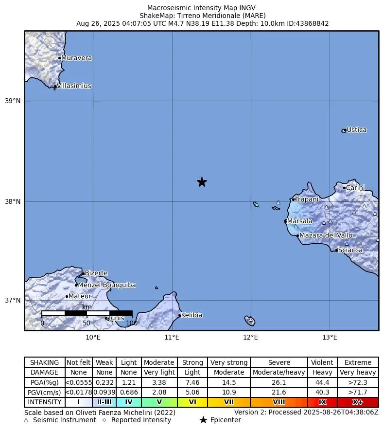 terremoto oggi tirreno trapani sicilia