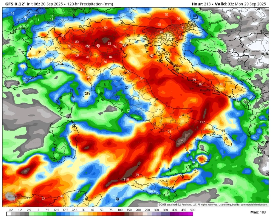 Accumulo precipitazioni prossimi giorni
