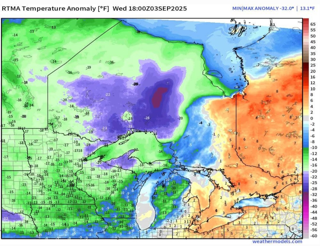 Anomalie temperature Midwest USA