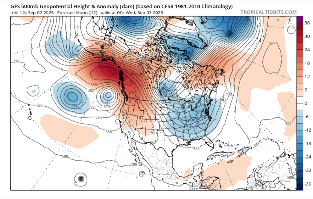 Anomalie geopotenziali 500 hpa Canada