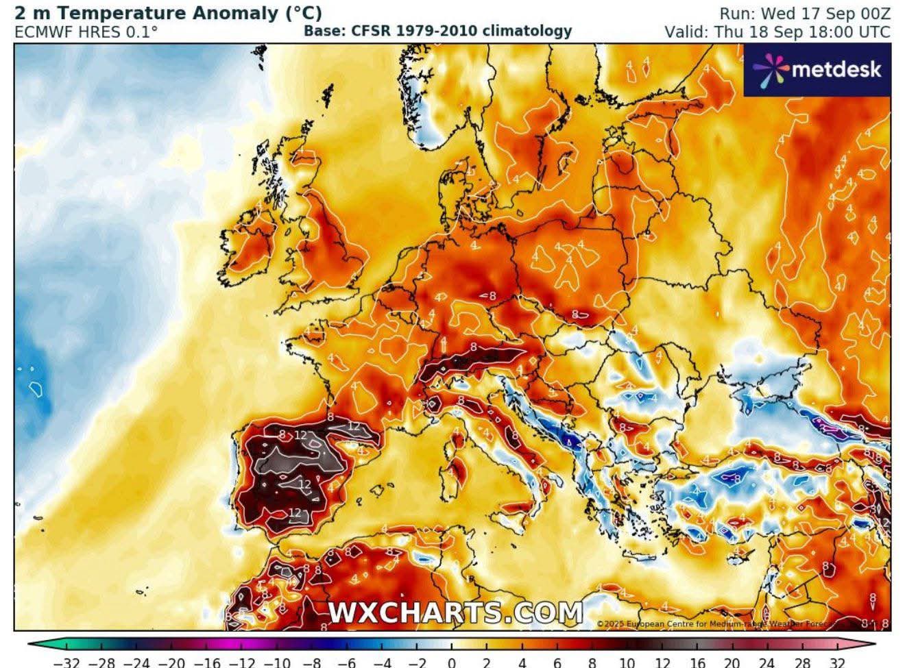 Anomalie temperature 850 hpa Spagna