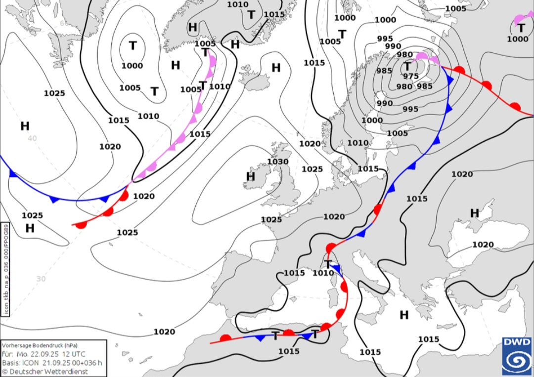 Carta sinottica dwd 22 settembre 