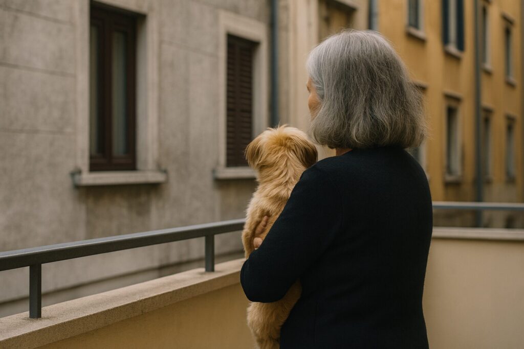 Donna cane balcone