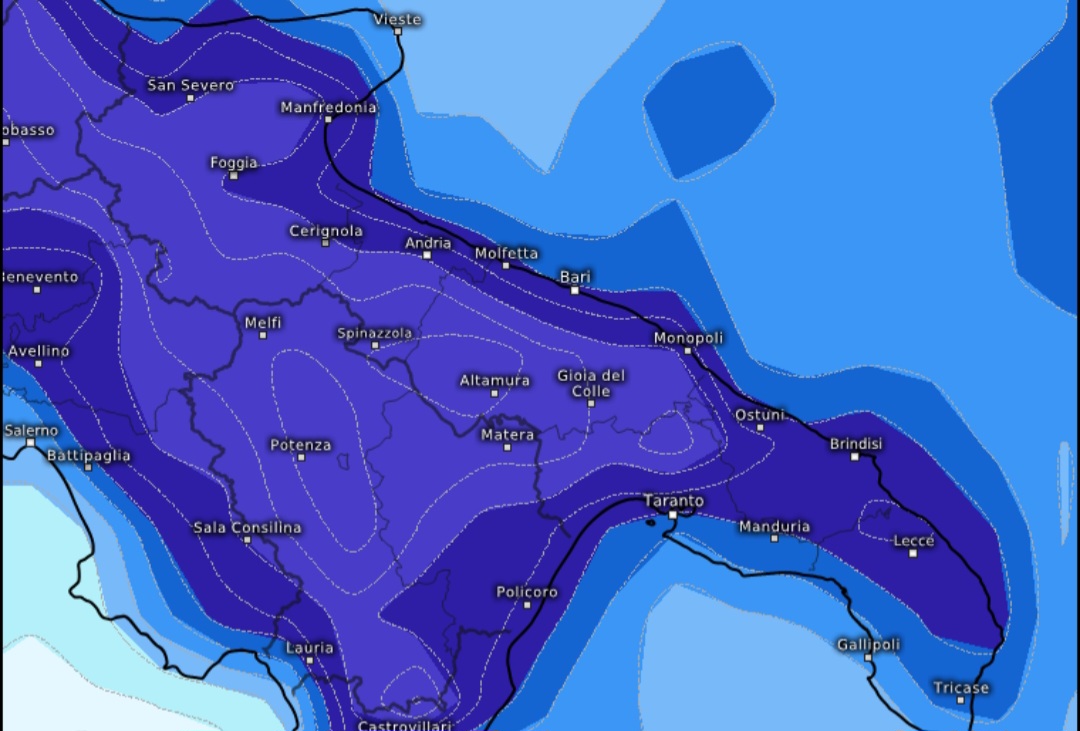 Allerta Meteo Puglia: ondata di freddo dai Balcani, crollo termico fino a -10°C e venti forti in arrivo