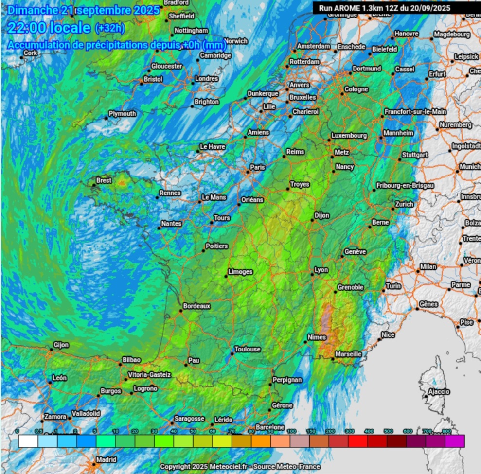 Piogge cumulate in Francia