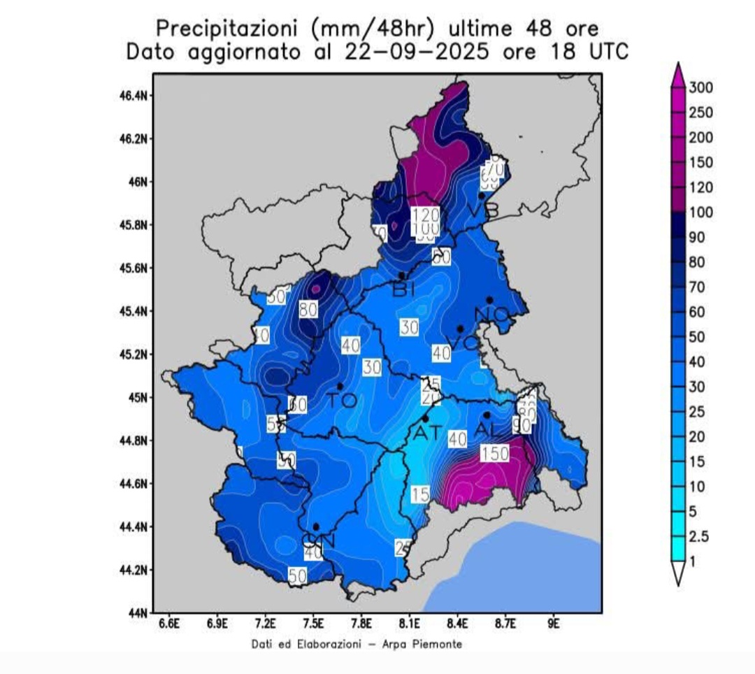 Precipitazioni 48 ore Piemonte Arpa
