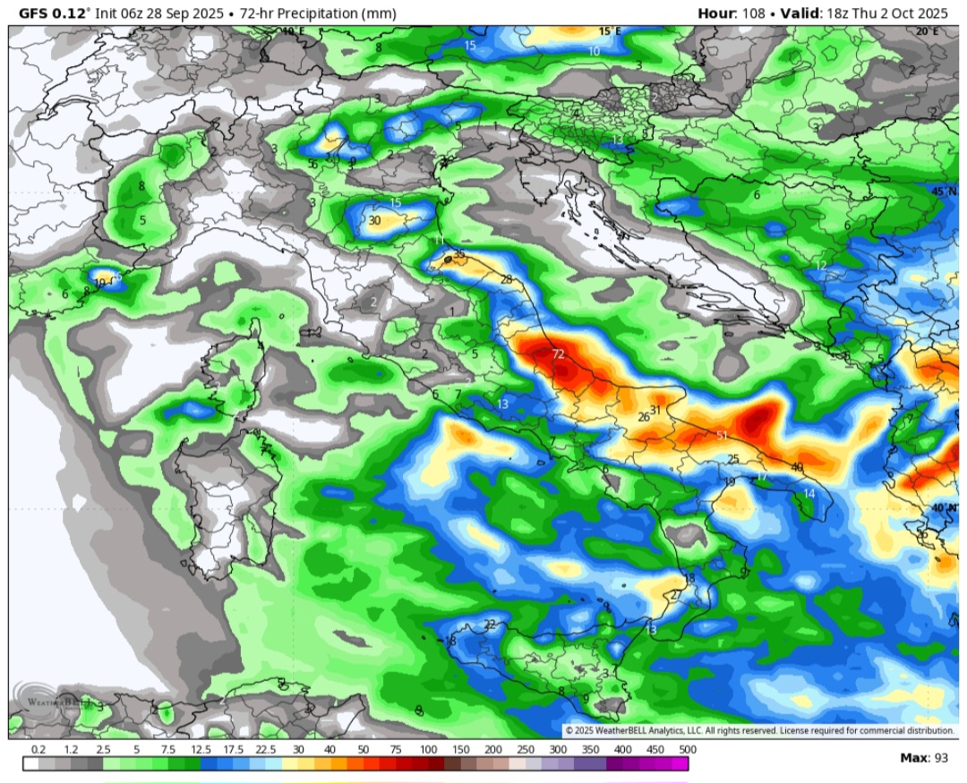 Precipitazioni Italia 2 ottobre 