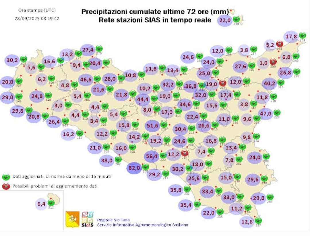 Precipitazioni Sicilia ultime 72 ore