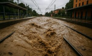 Stazione ferroviaria allagata