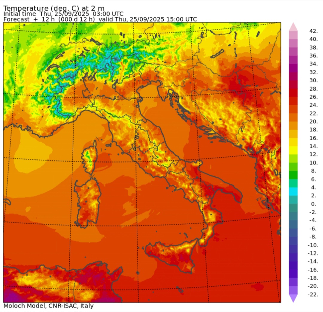 Temperature massime 25 settembre 