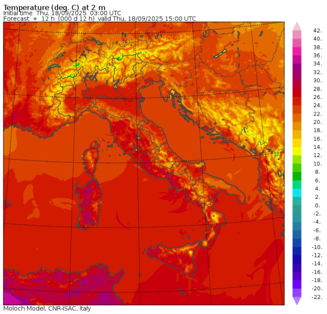 Temperature massime 18 settembre 